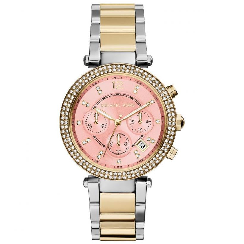 Michael Kors Ladies Silver Gold Chronograph Watch - MK6140